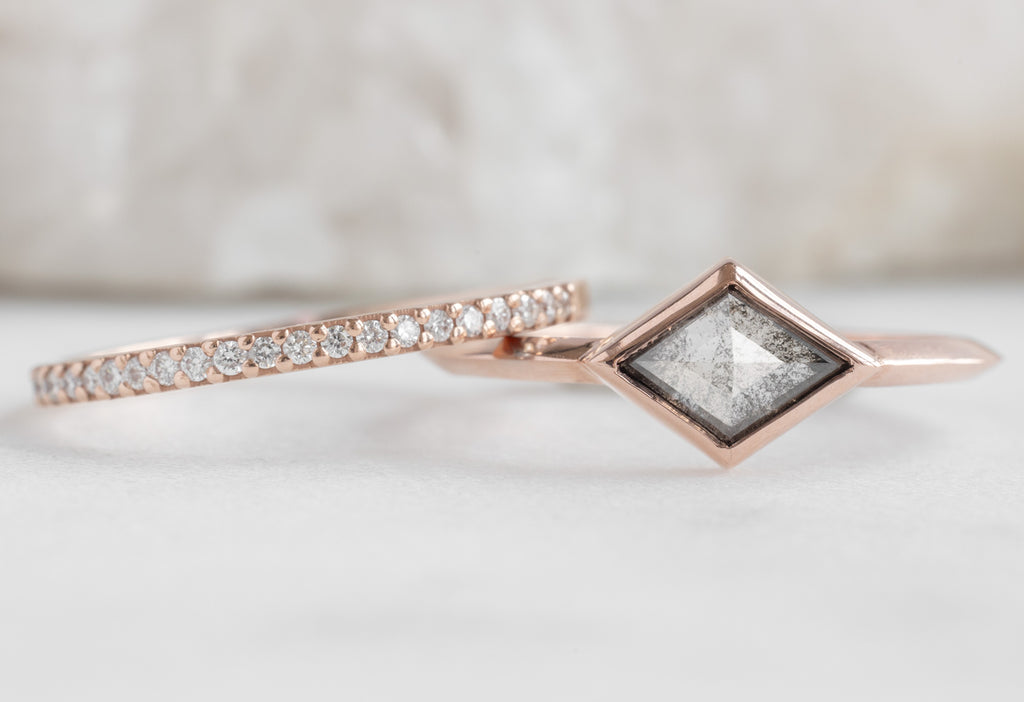 The Hazel Ring with a Salt and Pepper Kite Diamond with Wedding Band
