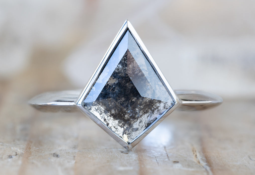 The Hazel Ring with a Salt and Pepper Kite Diamond