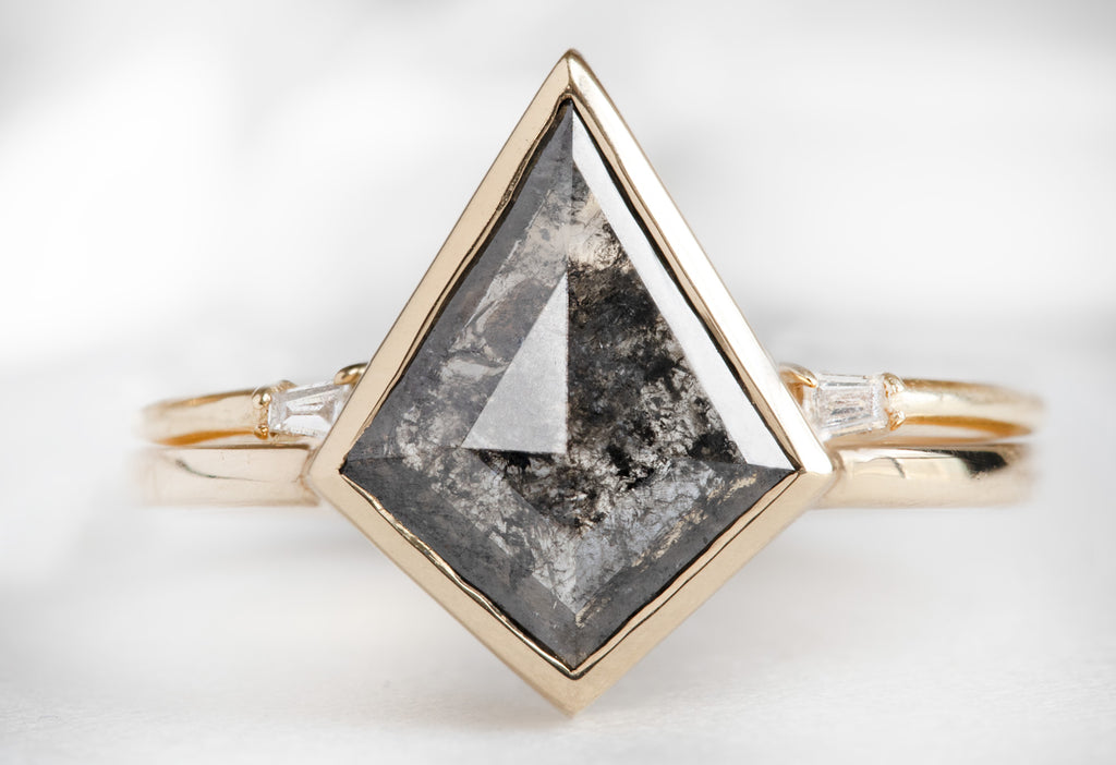 The Hazel Ring with a Salt and Pepper Kite Diamond with Stacking Band