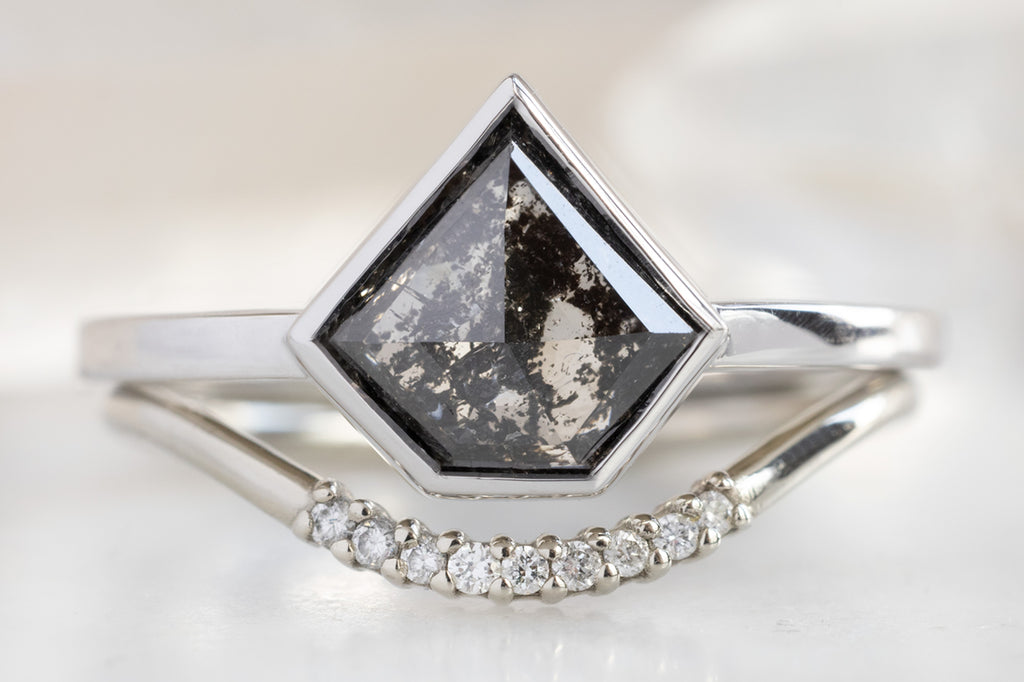 The Hazel Ring with a Shield-Cut Black Diamond with White Diamond Stacking Band