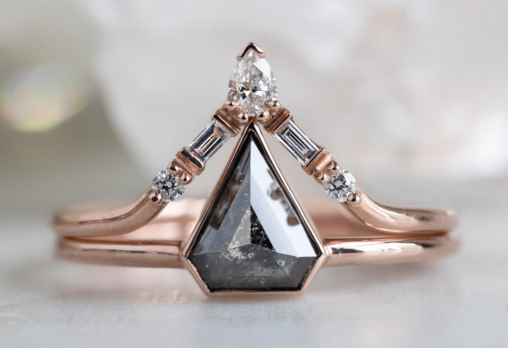The Hazel Ring with a Shield-Cut Black Diamond with Stacking Band