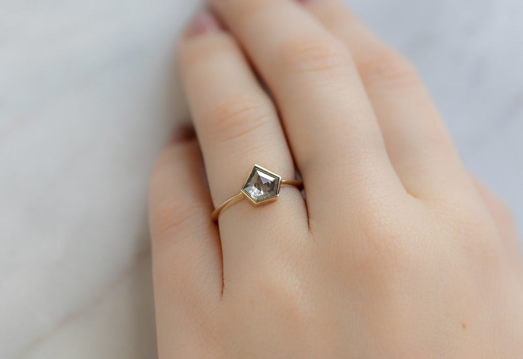 The Hazel Ring with a Shield-Cut Salt and Pepper Diamond