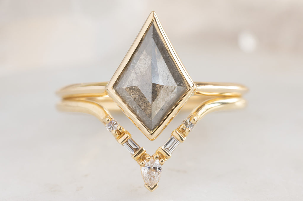 The Hazel Ring with a Silvery Grey Kite Diamond with a Diamond Tiara Stacking Band