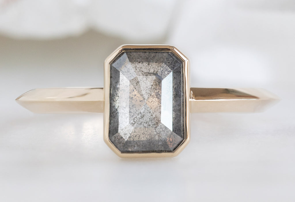 The Hazel Ring with an Emerald-Cut Salt and Pepper Diamond