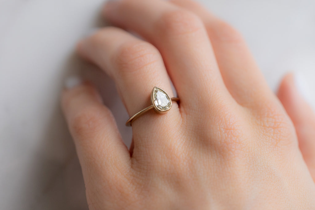 The Hazel Ring with an Old Mine Cut Diamond on Model