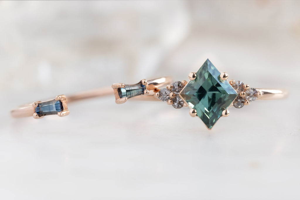 The Ivy Ring With a Montana Sapphire Kite with Stacking Band