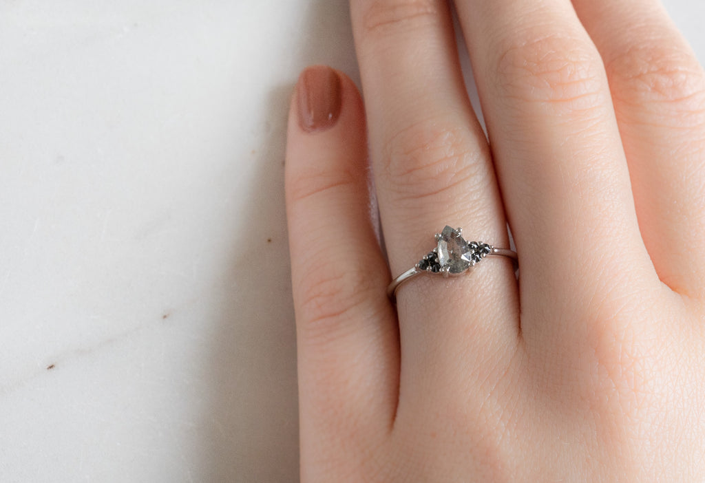 The Ivy Ring with Rose-Cut Salt and Pepper Diamond on Model