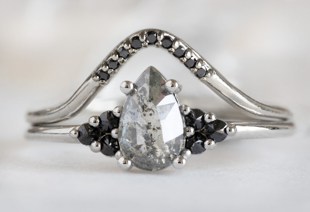 The Ivy Ring with Rose-Cut Salt and Pepper Diamond with Stacking Band