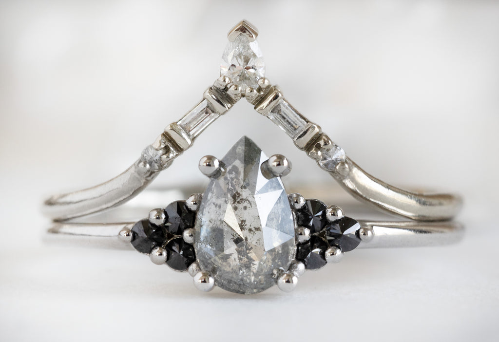 The Ivy Ring with Rose-Cut Salt and Pepper Diamond with Stacking Band