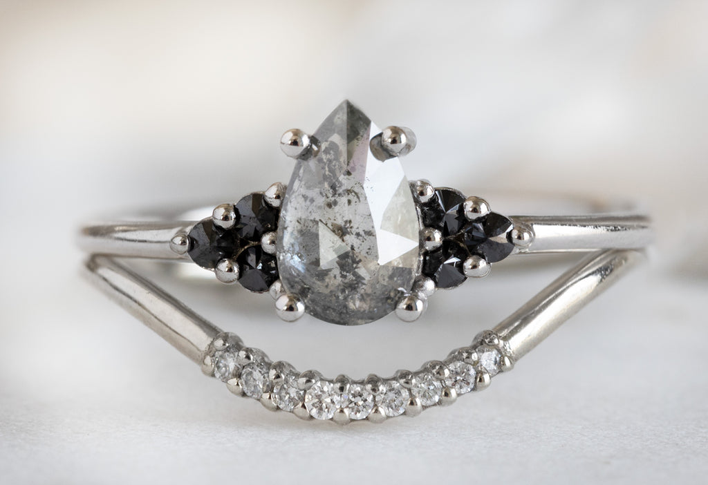 The Ivy Ring with Rose-Cut Salt and Pepper Diamond with Stacking Band