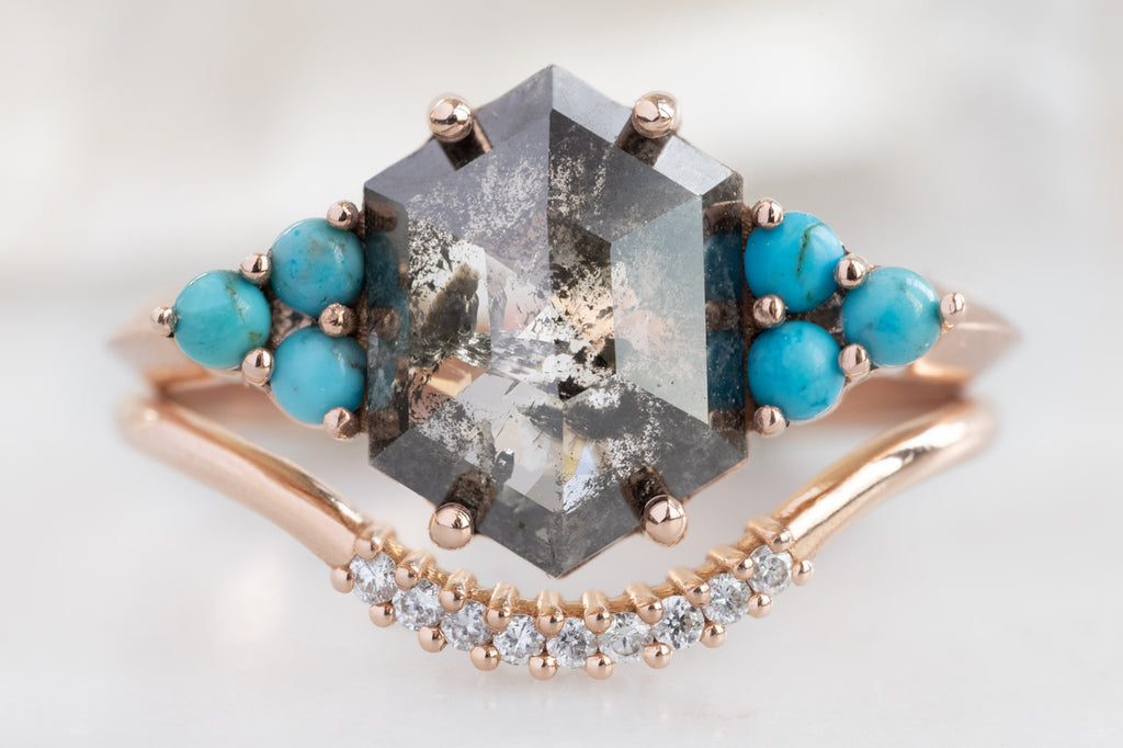 The Ivy Ring with a Black Hexagon Diamond with White Diamond Stacking Band