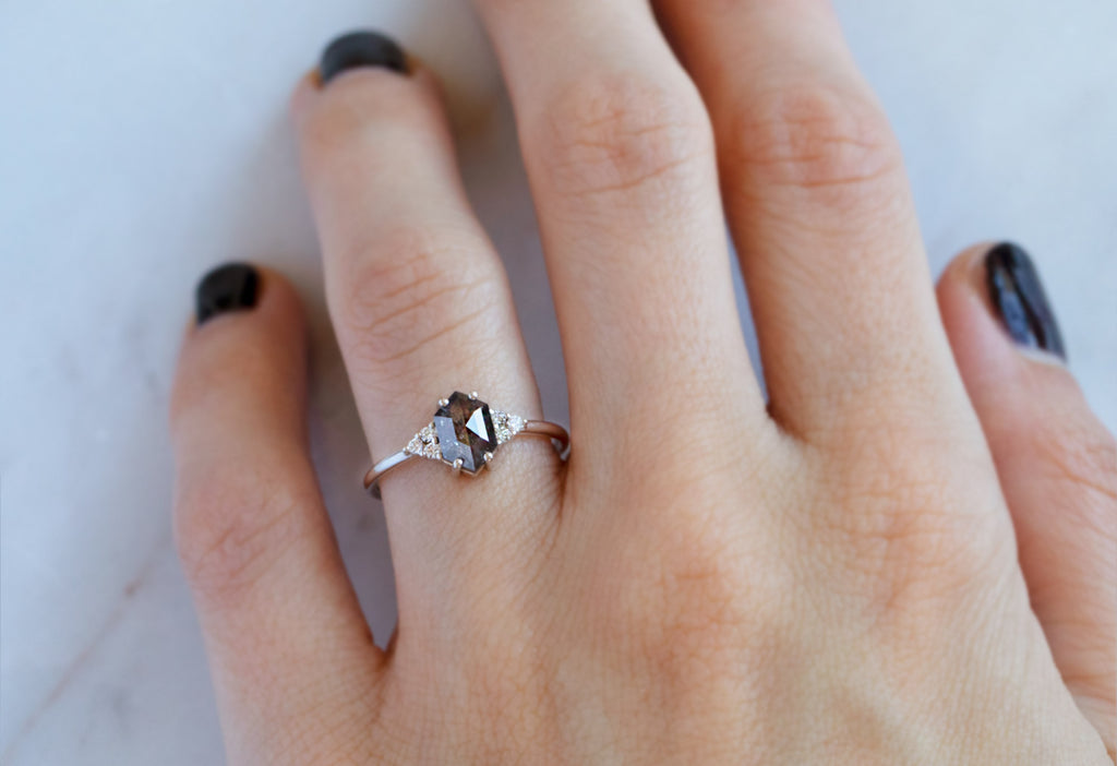 The Ivy Ring with a Black Hexagon Diamond