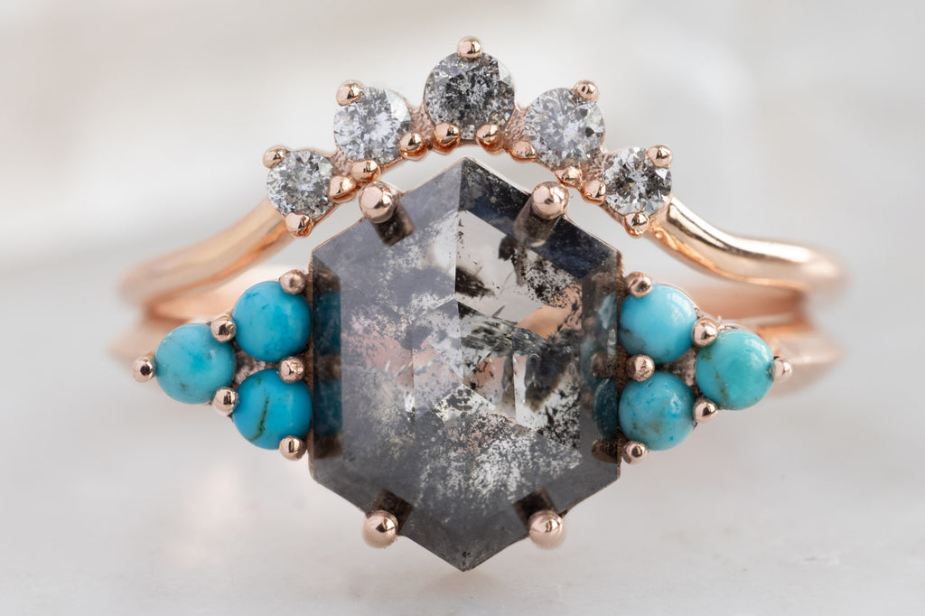 The Ivy Ring with a Black Hexagon Diamond with Stacking Band