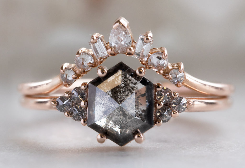 The Ivy Ring with a Black Hexagon Diamond with Stacking Band