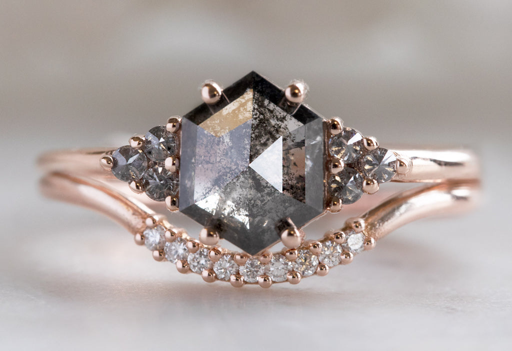 The Ivy Ring with a Black Hexagon Diamond with Stacking Band