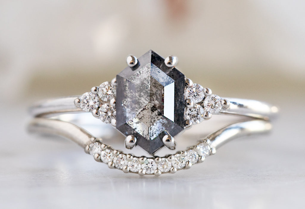 The Ivy Ring with a Black Hexagon Diamond with Stacking Band