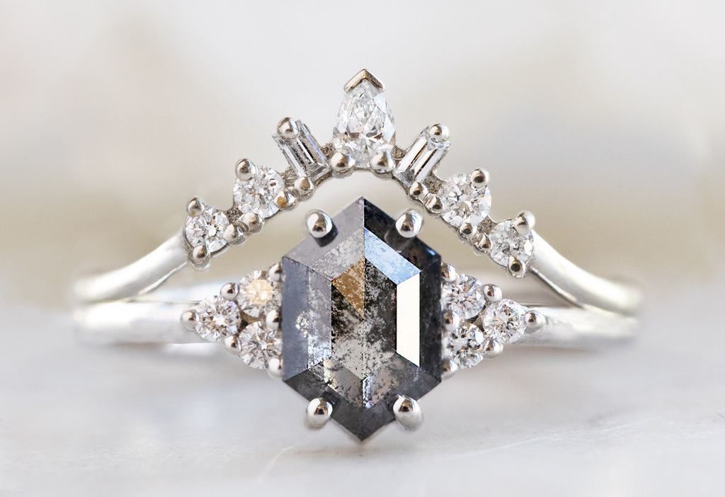 The Ivy Ring with a Black Hexagon Diamond with Stacking Band