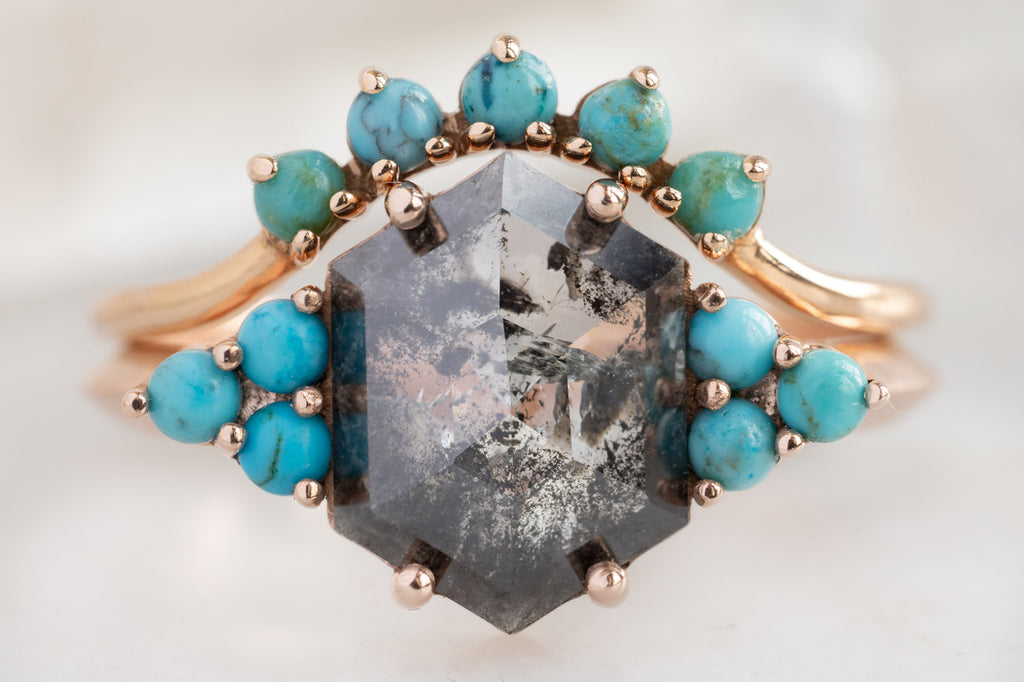 The Ivy Ring with a Black Hexagon Diamond with Turquoise Stacking Band
