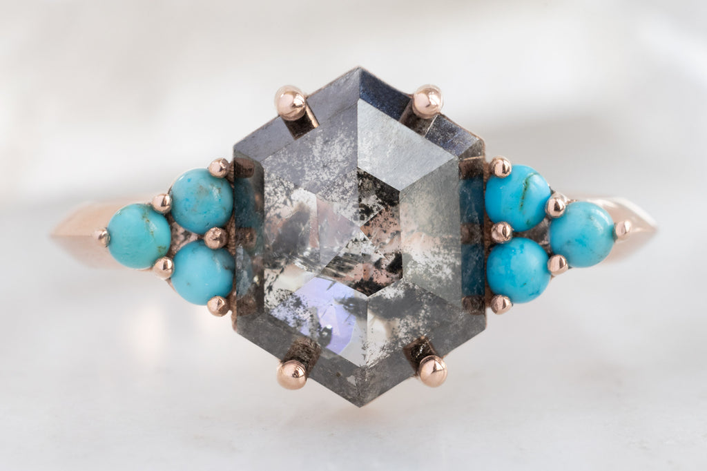 The Ivy Ring with a Black Hexagon Diamond