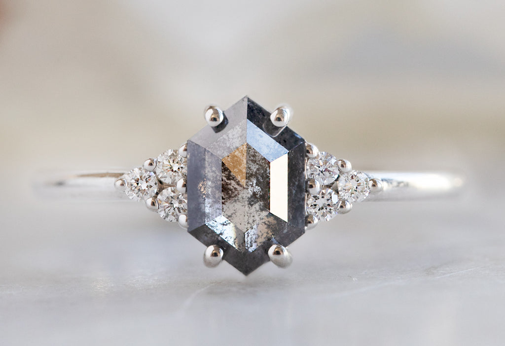 The Ivy Ring with a Black Hexagon Diamond