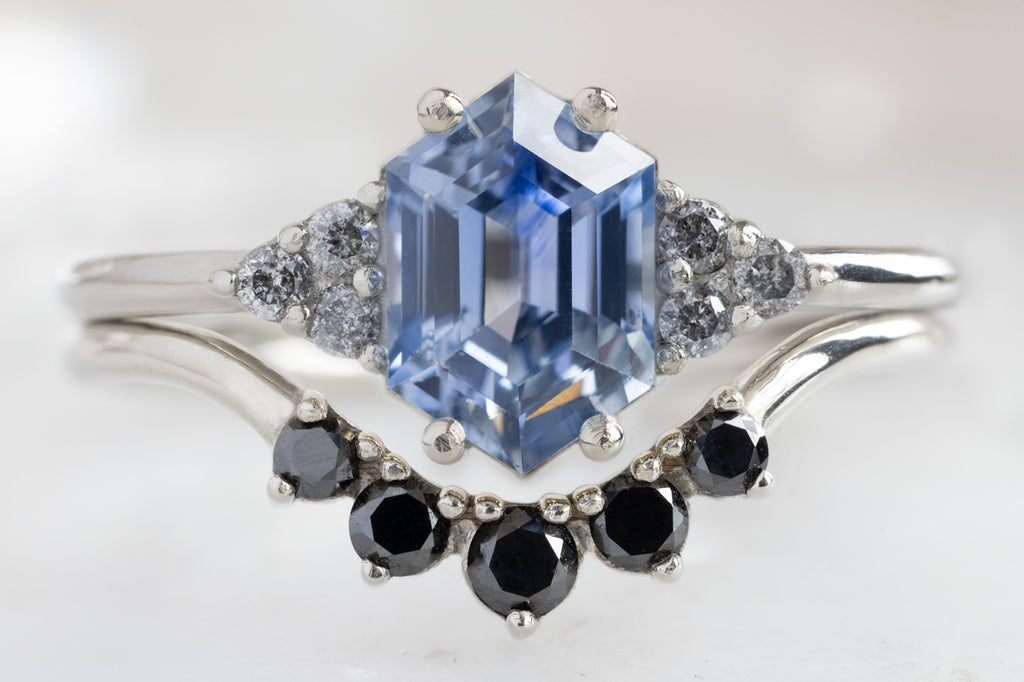 The Ivy Ring with a Blue Violet Sapphire with Black Diamond Sunburst