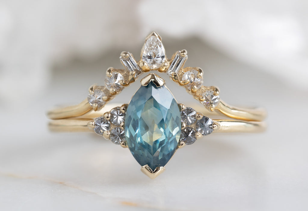 The Ivy Ring with a Marquise Sapphire with stacking band