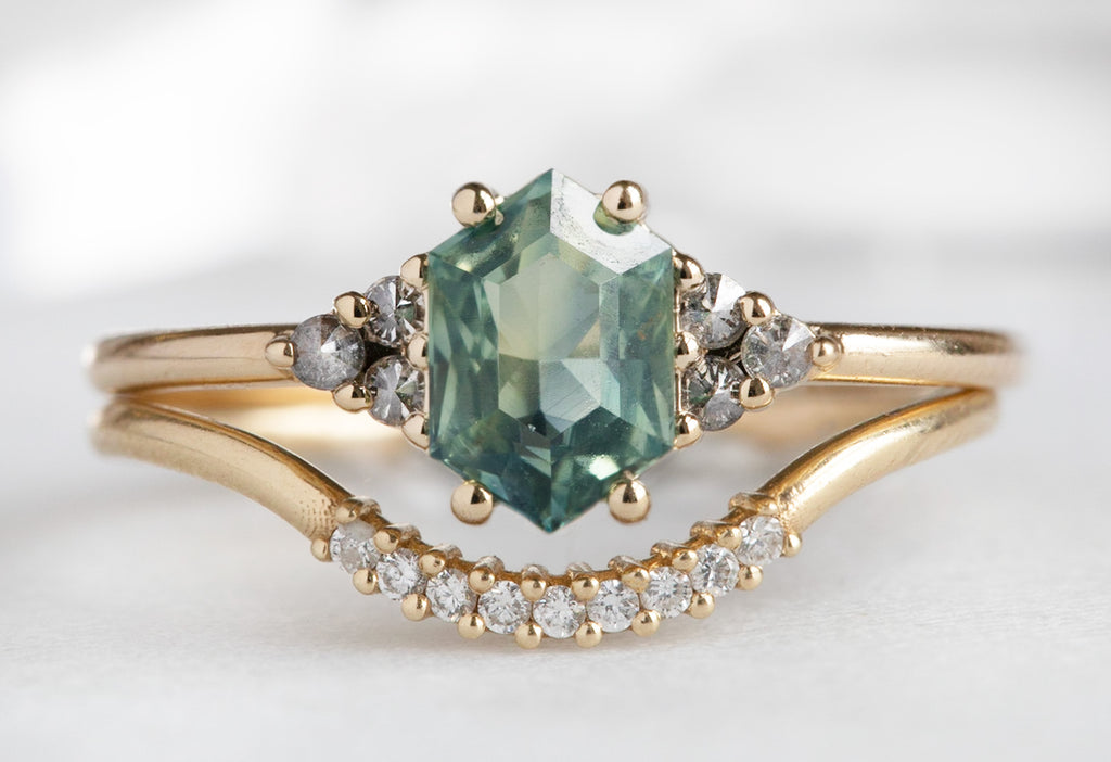 The Ivy Ring with a Montana Sapphire Hexagon with Stacking Band