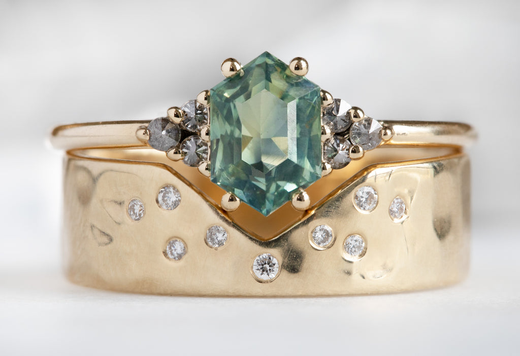 The Ivy Ring with a Montana Sapphire Hexagon with Stacking Band