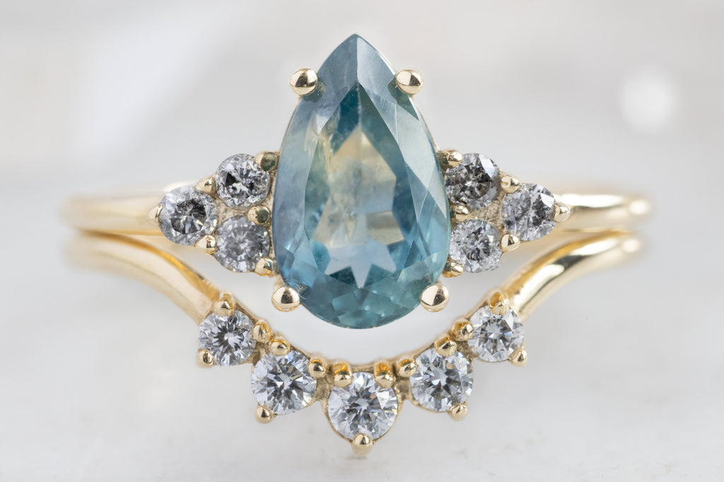 The Ivy Ring with a Pear-Cut Montana Sapphire with White Diamond Stacking Band