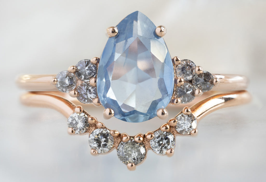 The Ivy Ring with a Pear-Cut Montana Sapphire with Round Diamond Stacking Band