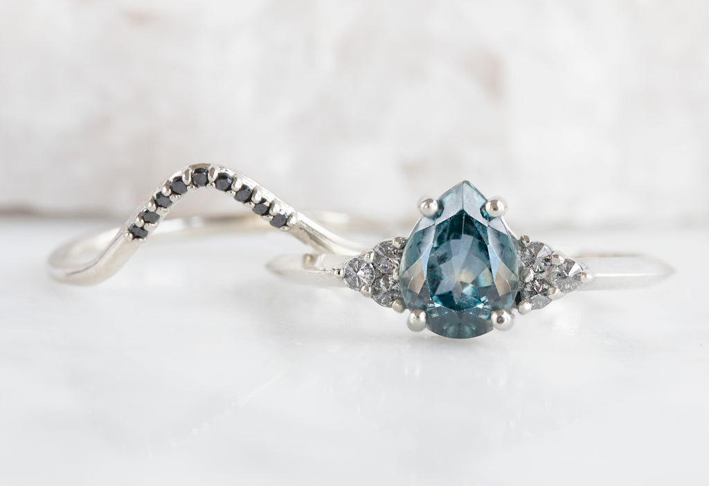 The Ivy Ring with a Pear-Cut Montana Sapphire with Stacking Band
