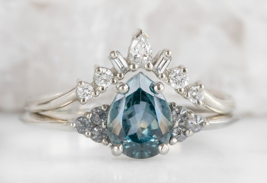 The Ivy Ring with a Pear-Cut Montana Sapphire with Stacking Band