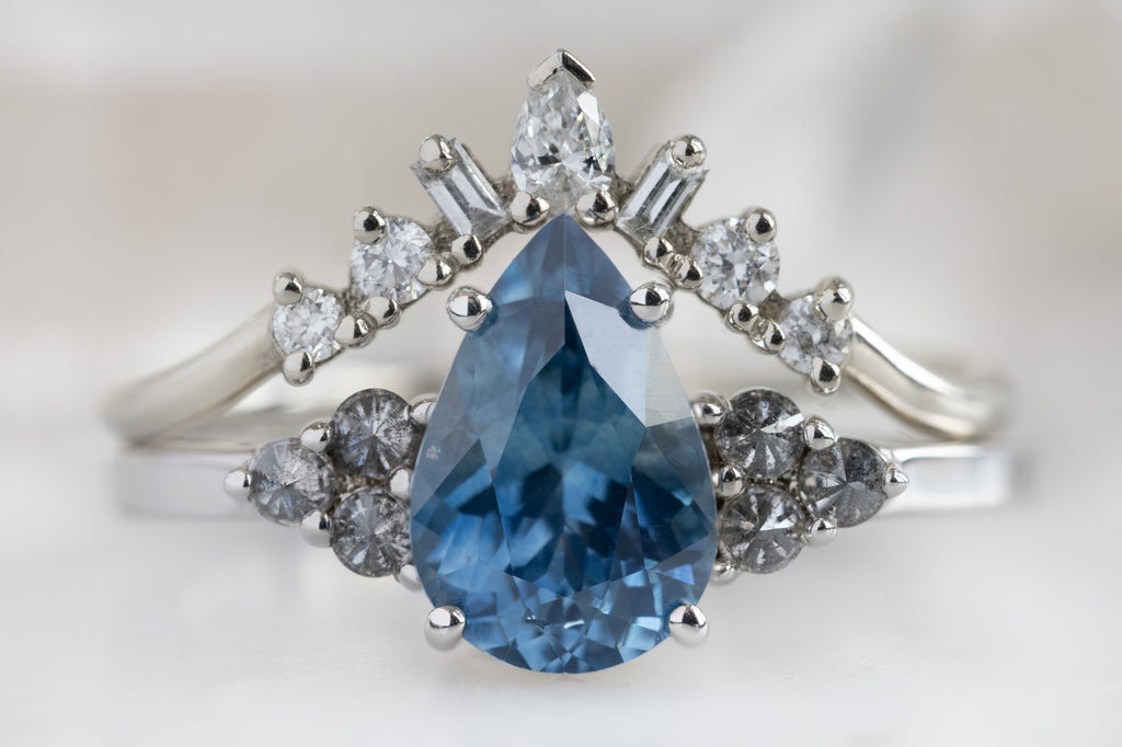 The Ivy Ring with a Pear-Cut Montana Sapphire  with Stacking Band