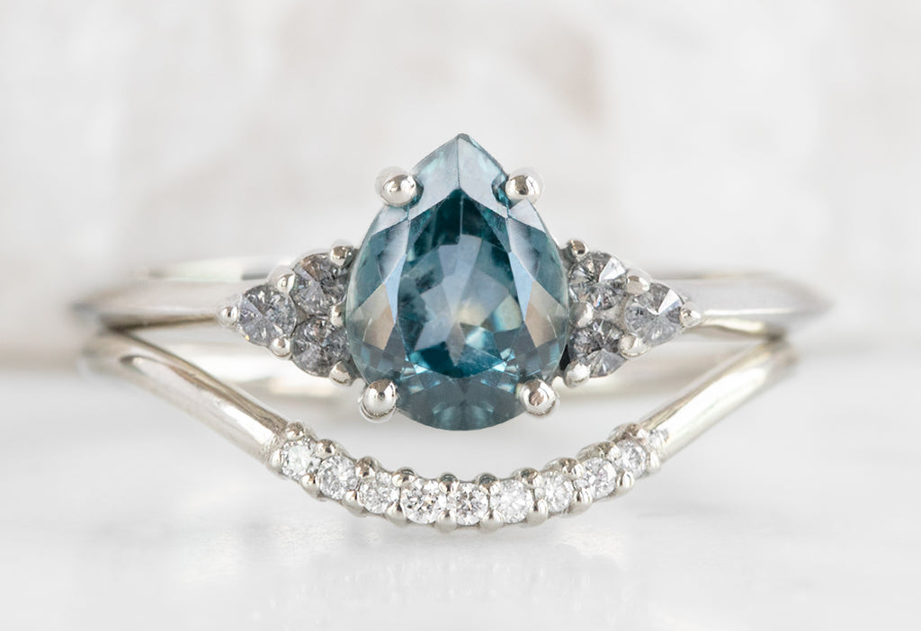 The Ivy Ring with a Pear-Cut Montana Sapphire with Stacking Band