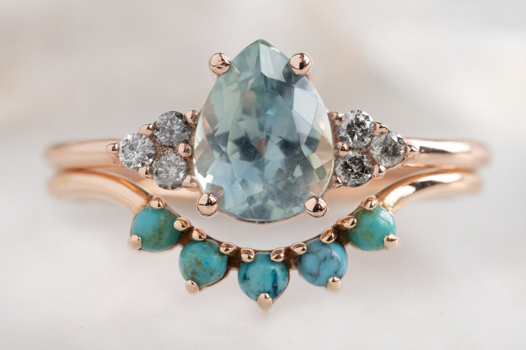 The Ivy Ring with a Pear-Cut Montana Sapphire with Turquoise Stacking Band