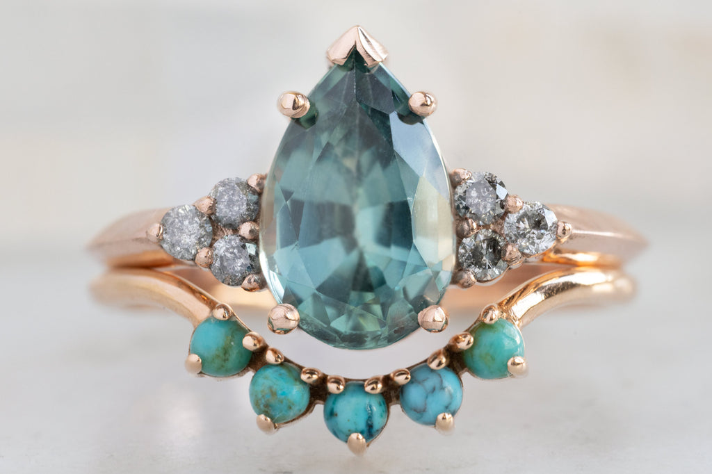 The Ivy Ring with a Pear-Cut Montana Sapphire with Turquoise Stacking Band
