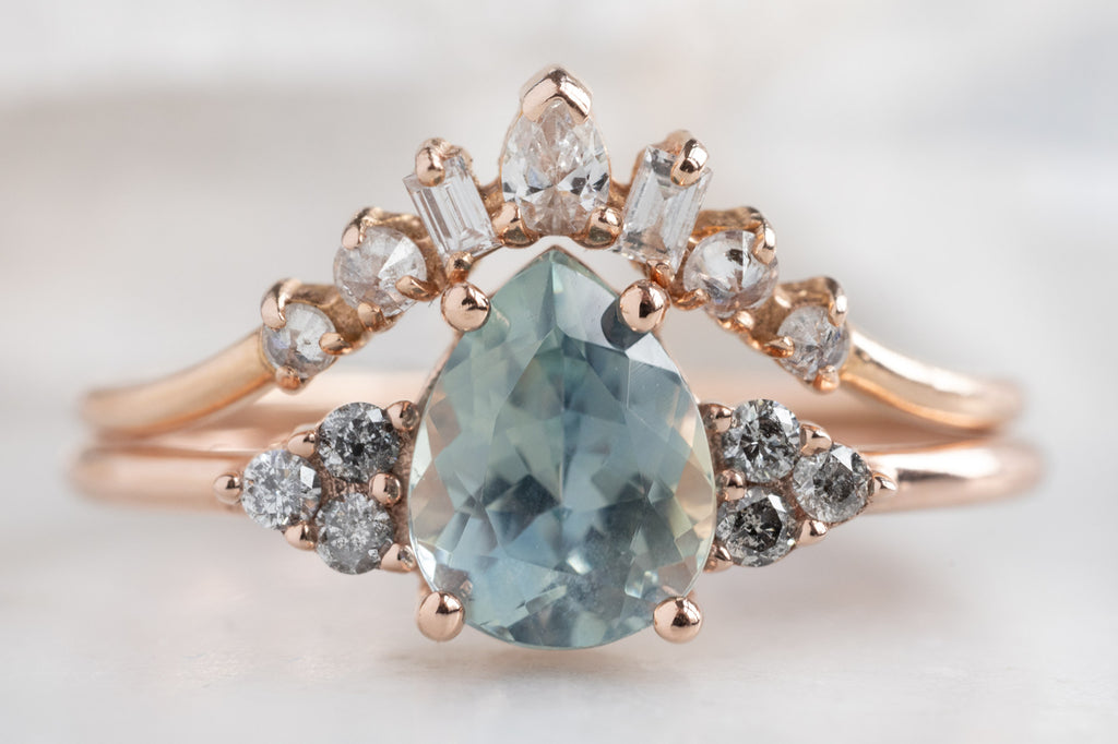 The Ivy Ring with a Pear-Cut Montana Sapphire with White Diamond Stacking Band