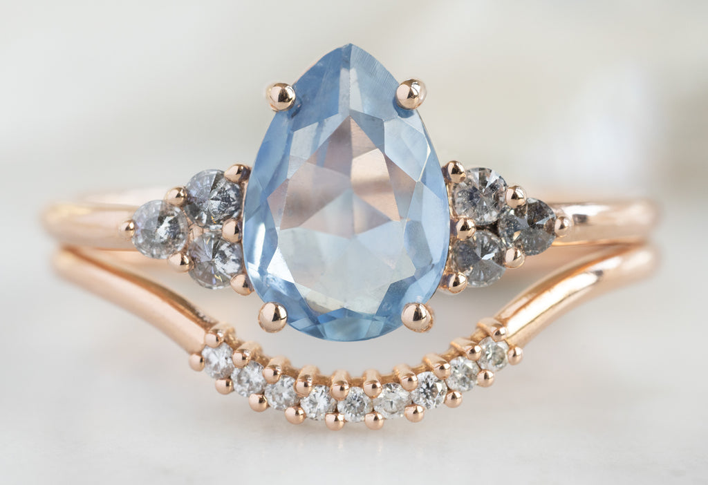 The Ivy Ring with a Pear-Cut Montana Sapphire with Pave Arc Stacking Bands