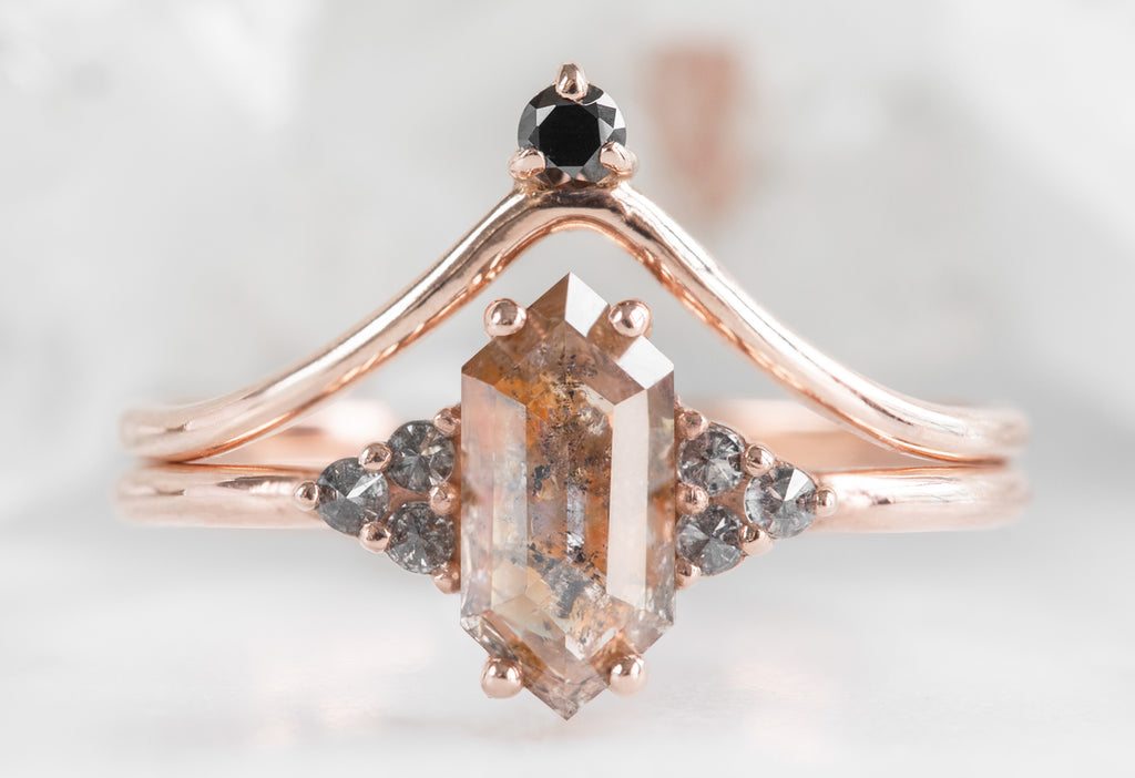 The Ivy Ring with a Red Hexagon Diamond with Stacking Band