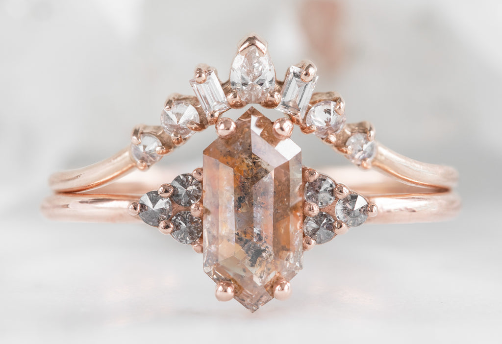 The Ivy Ring with a Red Hexagon Diamond with Stacking BAnd