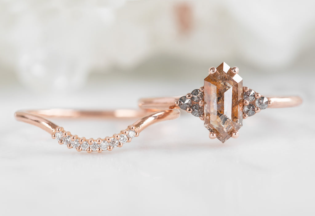 The Ivy Ring with a Red Hexagon Diamond with Stacking Band