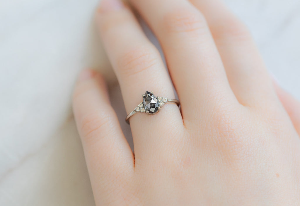 The Ivy Ring with a Rose-Cut Black Diamond on Model