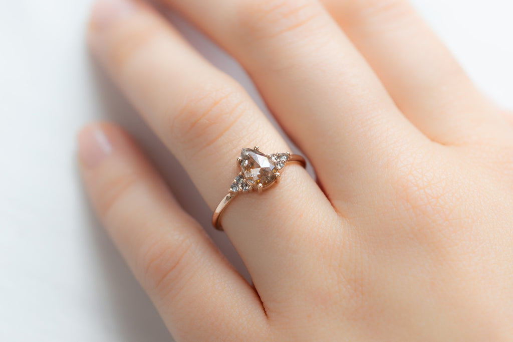 The Ivy Ring with a Rose-Cut Red Diamond on Model