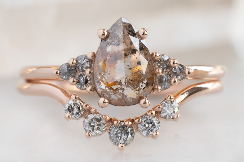 The Ivy Ring with a Rose-Cut Red Diamond with ORund Sunburst Stacking Band