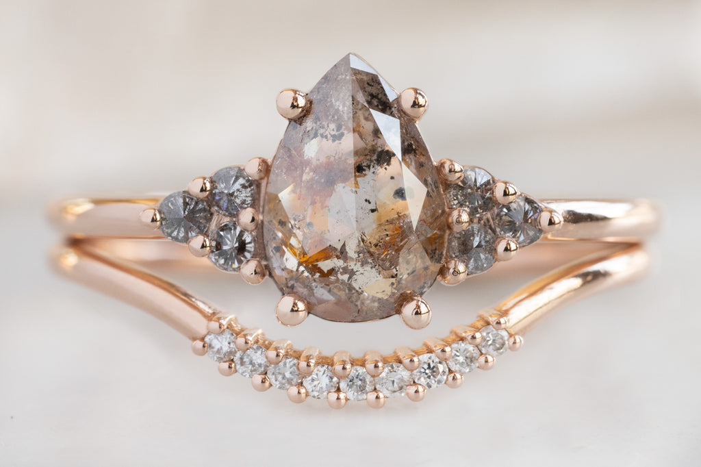 The Ivy Ring with a Rose-Cut Red Diamond with White Diamond Pavé Wedding Band