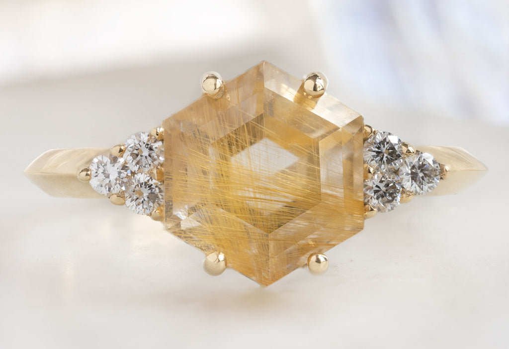 The Ivy Ring with a Rutilated Quartz Hexagon