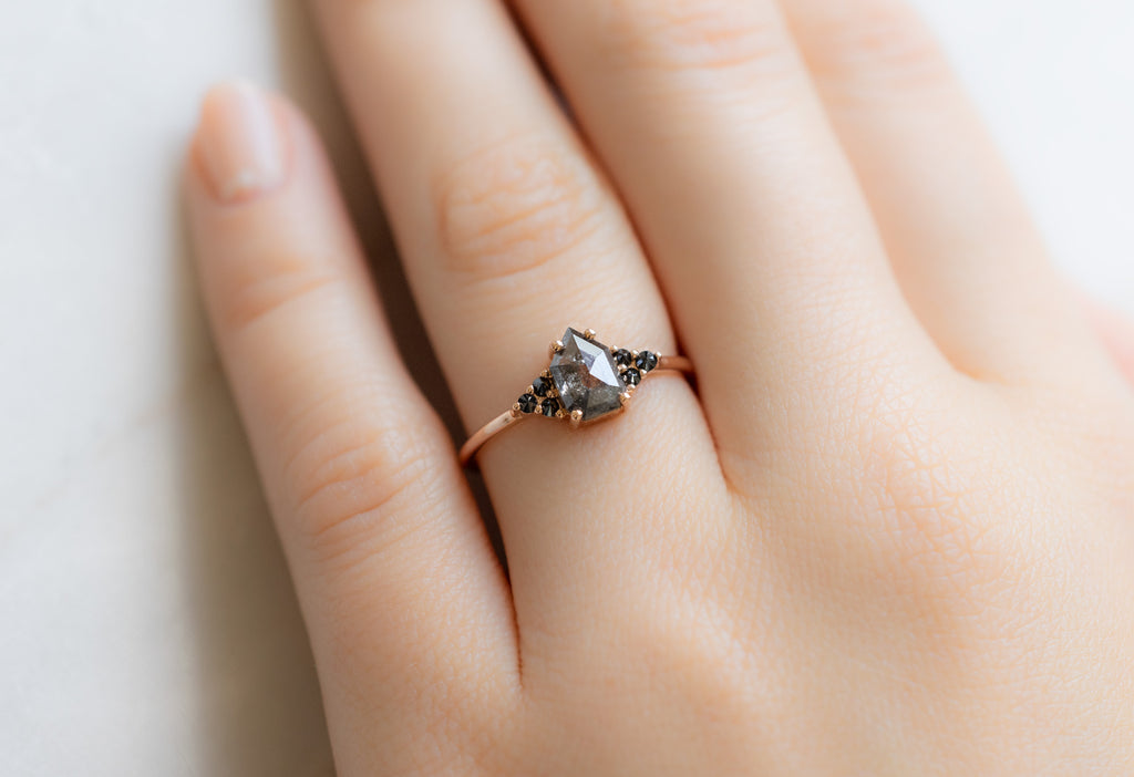 The Ivy Ring with a Salt and Pepper Geometric Diamond on Model