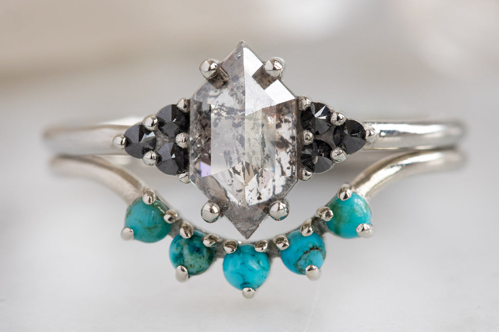 The Ivy Ring with a Salt and Pepper Hexagon Diamond With Stacking Band