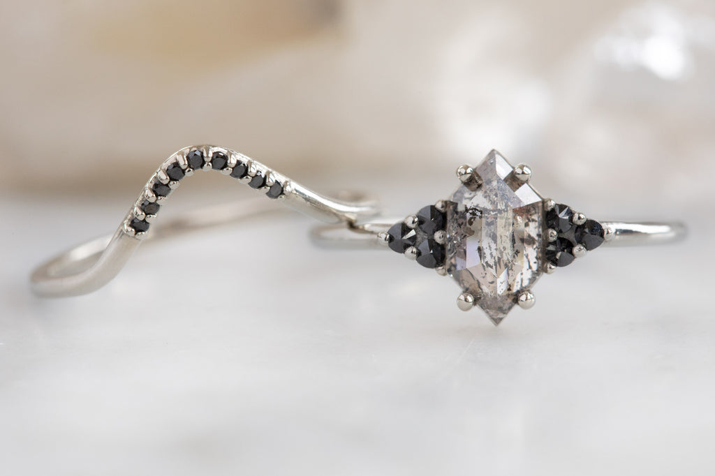 The Ivy Ring with a Salt and Pepper Hexagon Diamond With Stacking Band