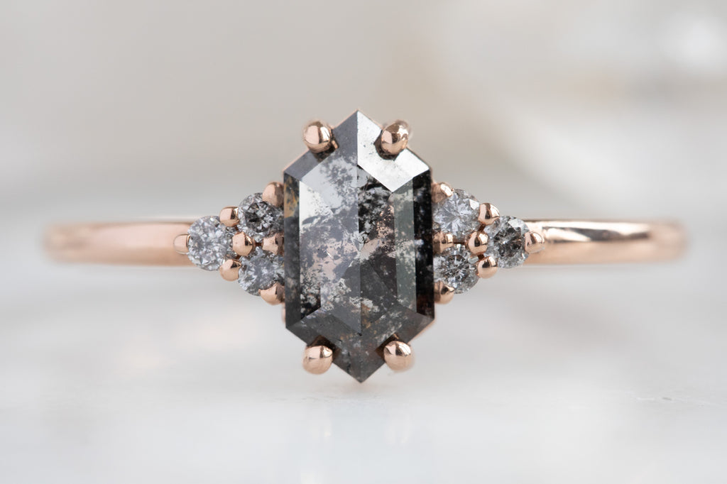 The Ivy Ring with a Salt and Pepper Hexagon Diamond